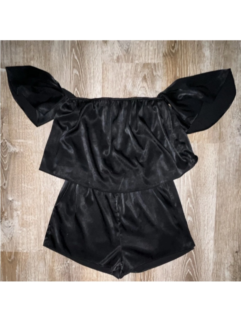 Black Off-Shoulder High-Waist Women's Shorts Romper